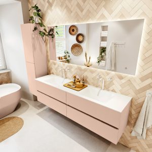 MONDIAZ VICA 180cm badmeubel onderkast Rosee 4 lades. Wastafel CLOUD dubbel 2 kraangaten