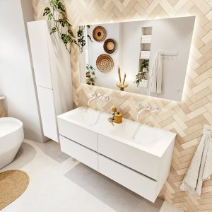 MONDIAZ VICA 130cm badmeubel onderkast Talc 4 lades. Wastafel CLOUD dubbel zonder kraangat