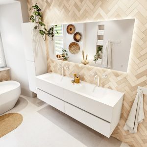 MONDIAZ VICA 170cm badmeubel onderkast Talc 4 lades. Wastafel CLOUD dubbel 2 kraangaten
