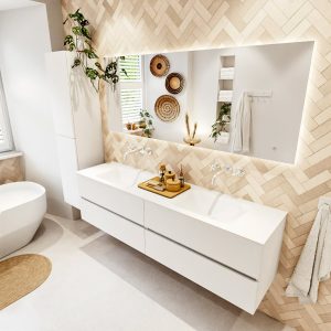MONDIAZ VICA 180cm badmeubel onderkast Talc 4 lades. Wastafel CLOUD dubbel zonder kraangat