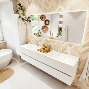 MONDIAZ VICA 190cm badmeubel onderkast Talc 4 lades. Wastafel CLOUD dubbel 2 kraangaten