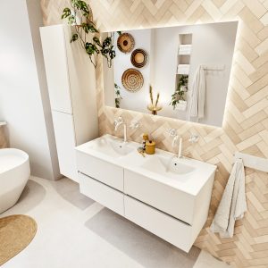 MONDIAZ VICA 120cm badmeubel onderkast Talc 4 lades. Wastafel DENIA dubbel 2 kraangaten