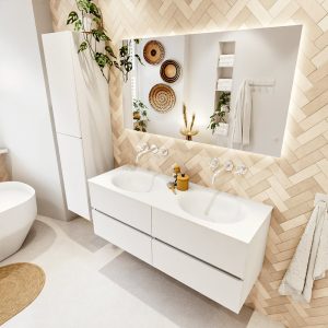 MONDIAZ VICA 130cm badmeubel onderkast Talc 4 lades. Wastafel MOON dubbel zonder kraangat