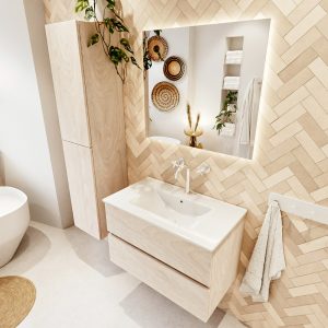 MONDIAZ VICA 80cm badmeubel onderkast Underlayment 2 lades. Wastafel DENIA midden 1 kraangat