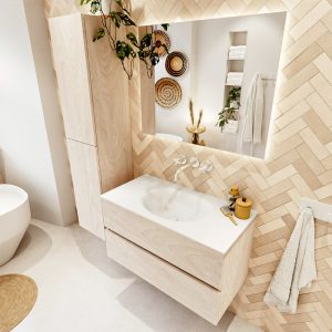 MONDIAZ VICA 90cm badmeubel onderkast Underlayment 2 lades. Wastafel MOON midden zonder kraangat