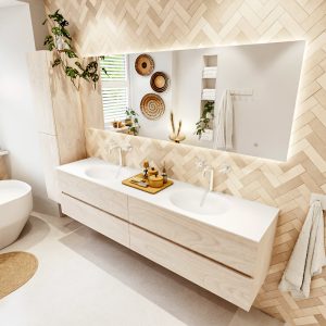 MONDIAZ VICA 200cm badmeubel onderkast Underlayment 4 lades. Wastafel MOON dubbel 2 kraangaten