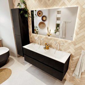 MONDIAZ VICA 130cm badmeubel onderkast Urban 2 lades. Wastafel CLOUD dubbel 2 kraangaten