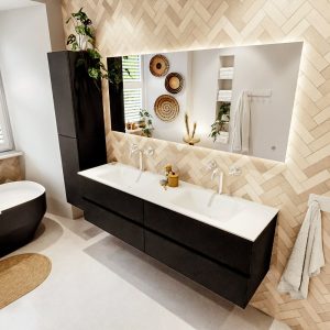 MONDIAZ VICA 170cm badmeubel onderkast Urban 4 lades. Wastafel CLOUD dubbel 2 kraangaten