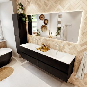MONDIAZ VICA 180cm badmeubel onderkast Urban 4 lades. Wastafel CLOUD dubbel 2 kraangaten
