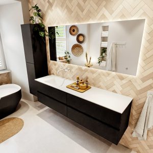 MONDIAZ VICA 180cm badmeubel onderkast Urban 4 lades. Wastafel CLOUD links zonder kraangat