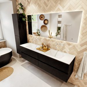 MONDIAZ VICA 180cm badmeubel onderkast Urban 4 lades. Wastafel CLOUD dubbel zonder kraangat