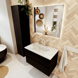 MONDIAZ VICA 80cm badmeubel onderkast Urban 2 lades. Wastafel DENIA midden 1 kraangat