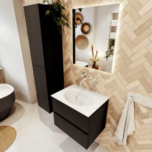 MONDIAZ VICA 60cm badmeubel onderkast Urban 2 lades. Wastafel MOON midden zonder kraangat