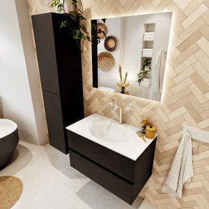 MONDIAZ VICA 80cm badmeubel onderkast Urban 2 lades. Wastafel MOON midden 1 kraangat