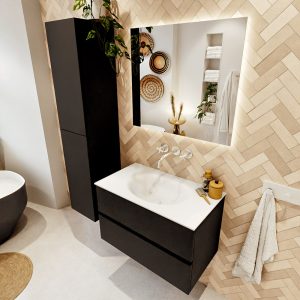 MONDIAZ VICA 80cm badmeubel onderkast Urban 2 lades. Wastafel MOON midden zonder kraangat