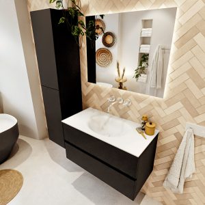 MONDIAZ VICA 90cm badmeubel onderkast Urban 2 lades. Wastafel MOON midden zonder kraangat