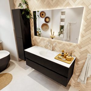 MONDIAZ VICA 130cm badmeubel onderkast Urban 2 lades. Wastafel MOON midden 1 kraangat