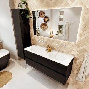 MONDIAZ VICA 130cm badmeubel onderkast Urban 2 lades. Wastafel MOON dubbel zonder kraangat
