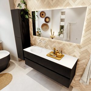 MONDIAZ VICA 140cm badmeubel onderkast Urban 2 lades. Wastafel MOON links zonder kraangat