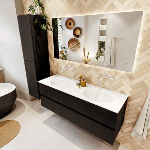 MONDIAZ VICA 140cm badmeubel onderkast Urban 2 lades. Wastafel MOON dubbel zonder kraangat