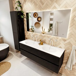 MONDIAZ VICA 150cm badmeubel onderkast Urban 2 lades. Wastafel MOON dubbel 2 kraangaten
