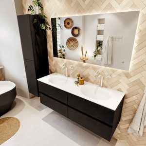 MONDIAZ VICA 140cm badmeubel onderkast Urban 4 lades. Wastafel MOON dubbel 2 kraangaten