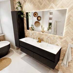 MONDIAZ VICA 150cm badmeubel onderkast Urban 4 lades. Wastafel MOON dubbel 2 kraangaten