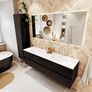 MONDIAZ VICA 160cm badmeubel onderkast Urban 4 lades. Wastafel MOON dubbel 2 kraangaten