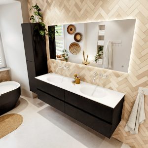 MONDIAZ VICA 170cm badmeubel onderkast Urban 4 lades. Wastafel MOON dubbel zonder kraangat