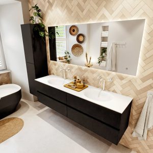 MONDIAZ VICA 180cm badmeubel onderkast Urban 4 lades. Wastafel MOON dubbel 2 kraangaten