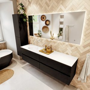 MONDIAZ VICA 180cm badmeubel onderkast Urban 4 lades. Wastafel MOON links zonder kraangat