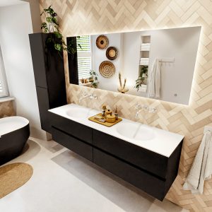 MONDIAZ VICA 180cm badmeubel onderkast Urban 4 lades. Wastafel MOON dubbel zonder kraangat