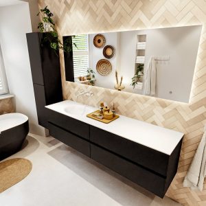 MONDIAZ VICA 190cm badmeubel onderkast Urban 4 lades. Wastafel MOON links zonder kraangat