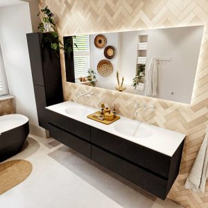 MONDIAZ VICA 190cm badmeubel onderkast Urban 4 lades. Wastafel MOON dubbel zonder kraangat