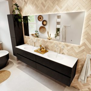 MONDIAZ VICA 200cm badmeubel onderkast Urban 4 lades. Wastafel MOON dubbel 2 kraangaten