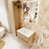 MONDIAZ VICA 60cm badmeubel onderkast Washed Oak 2 lades. Wastafel CLOUD midden zonder kraangat
