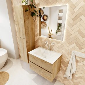 MONDIAZ VICA 70cm badmeubel onderkast Washed Oak 2 lades. Wastafel CLOUD midden 1 kraangat