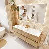 MONDIAZ VICA 140cm badmeubel onderkast Washed Oak 2 lades. Wastafel CLOUD dubbel 2 kraangaten