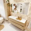 MONDIAZ VICA 140cm badmeubel onderkast Washed Oak 2 lades. Wastafel CLOUD links zonder kraangat