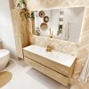 MONDIAZ VICA 140cm badmeubel onderkast Washed Oak 2 lades. Wastafel CLOUD dubbel zonder kraangat