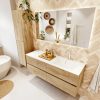 MONDIAZ VICA 140cm badmeubel onderkast Washed Oak 4 lades. Wastafel CLOUD rechts 1 kraangat