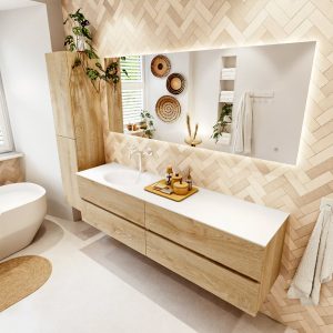 MONDIAZ VICA 180cm badmeubel onderkast Washed Oak 4 lades. Wastafel MOON links 1 kraangat