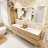 MONDIAZ VICA 180cm badmeubel onderkast Washed Oak 4 lades. Wastafel MOON dubbel 2 kraangaten