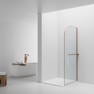 Curvy inloopdouche met handdoekhouder 100x200cm geborsteld koper