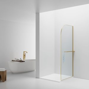 Curvy inloopdouche met handdoekhouder 100x200cm geborsteld goud