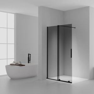 Monazo Slide inloopdouchewand 120x200cm mat zwart rookglas