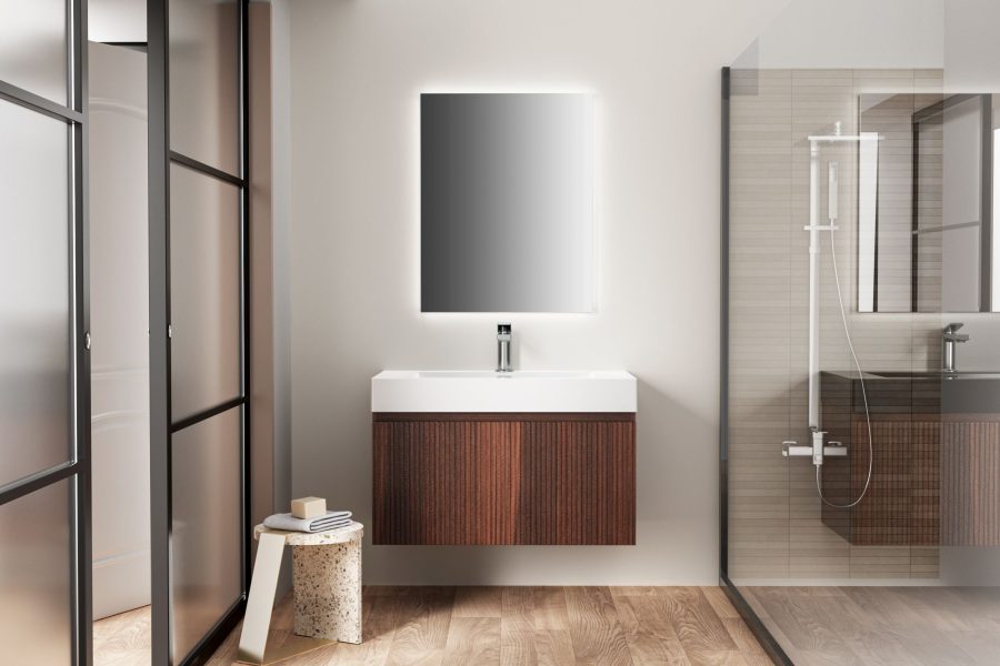 Japandi Design Wit Wastafelmeubel Walnoot 80 cm